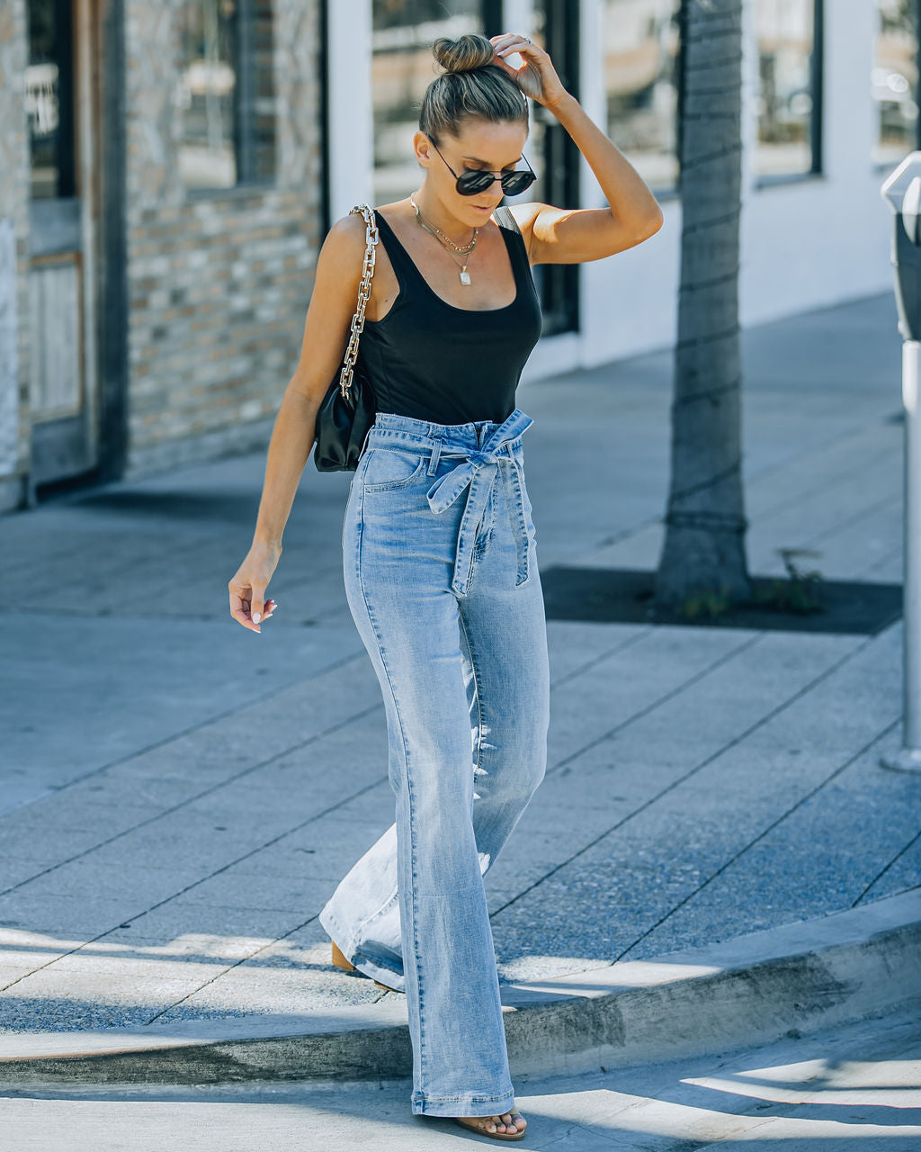 Poppy High Rise Flare Tie Denim - Indigo Ins Street