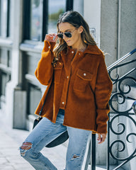 Aiden Fuzzy Knit Shacket - Camel - FINAL SALE