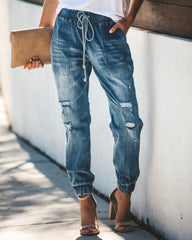 Say Yes To Distress Drawstring Pocketed Joggers Ins Street