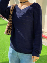 Pullover mit V-Ausschnitt, offener Strickpullover