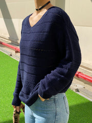 Pullover mit V-Ausschnitt, offener Strickpullover