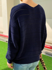 Pullover mit V-Ausschnitt, offener Strickpullover