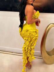 Frilled Strapless Dress Ins Street