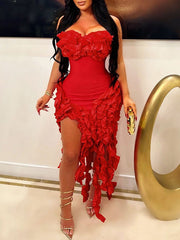 Frilled Strapless Dress Ins Street