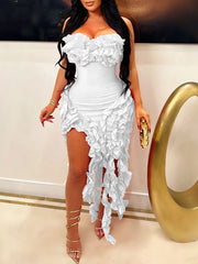 Frilled Strapless Dress Ins Street