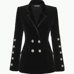 Chic Velvet Blazer with Crystal Buttons