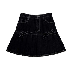 Denim skater skirt with ribbons