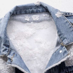 Mixed lace fabric denim jacket