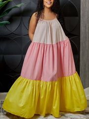 Maxikleid mit Spaghettiträgern und Farbblockdesign