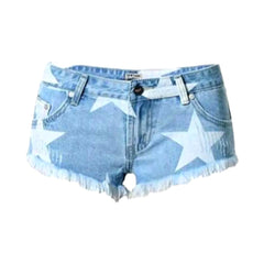 Star print distressed denim shorts