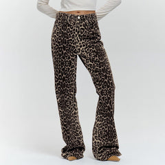 FLARE ANIMAL PRINT TROUSERS PANT LEOPAR