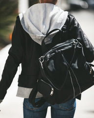 Dylan Hooded Faux Leather Pocketed Bomber Jacket