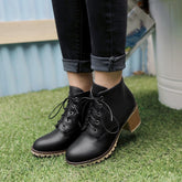 Side Zipper Lace Up Low Boots
