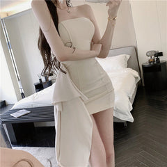 Ruched Side Draped Detail Mesh Tube Bodycon Dress