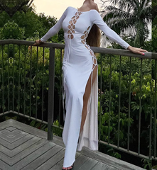 Langärmlige Maxikleider mit Schnürung