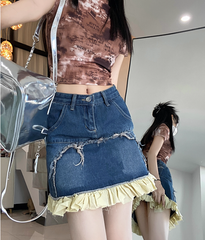 Denim-Rock mit Farbverlauf und Rüscheneinsatz