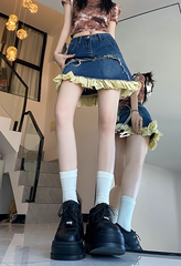 Denim-Rock mit Farbverlauf und Rüscheneinsatz