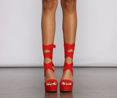 Lace-Up Faux Suede Platform Block Heels Sai Feel