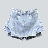 Layered light wash denim skort