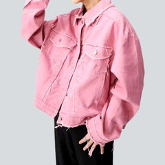 Light color distressed denim jacket