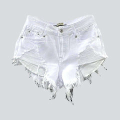 Low-waist distressed denim shorts