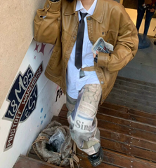 Newspaper Print Washed Boyfriend Jeans