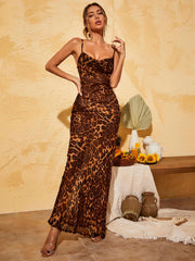 Melany Spaghetti-Maxikleid mit Leopardenmuster