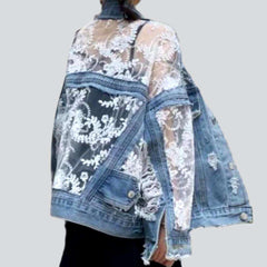 Mixed lace fabric denim jacket
