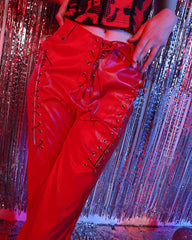 Lace Up Peekaboo PU Pants