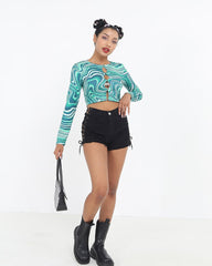 Mini-Shorts aus Denim mit Schnürung