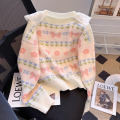 Damen Herbst und Winter Strickjacke mit Puppenkragen Pullover