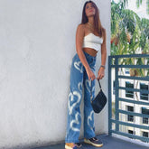 Heart Graffiti Print Straight Jeans