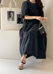 Einfarbige A-Linien-Kleider mit Schlitz und Volant und quadratischem Kragen