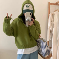 Neuer Vintage-Langarm-Kapuzen-Strickpullover