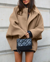 Brown Woolen Shawl Collar Batwing Sleeve Cardigan Jacket