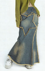 Juno Rey Asymmetrical Denim Slit Skirt