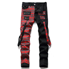 Red checkered patch men jeans