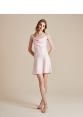 Glänzendes Satin Strass U-Ausschnitt Ärmelloses Party Minikleid - Blau