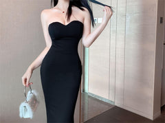 Trägerloses, figurbetontes Maxi-Abschlussballkleid mit Herzausschnitt - Schwarz