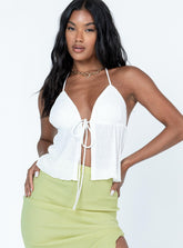 Halterneck Tie Back Mesh Ruffle Hem Crop Top
