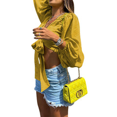 Vittoria Kurze Bluse mit Bindeband vorne - Chartreuse