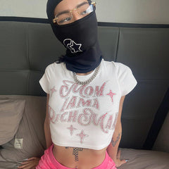 Rhinestone Letter Y2K Crop Top