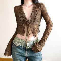 Crop Top aus transparenter Netzspitze