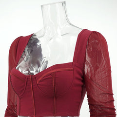 Fern Puff Long Sleeve Ruched Corset Top