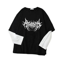 Schwarzes Grunge Fake Zweiteiliges T-Shirt mit Batikärmeln