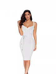 Strapy Hip Wrap Midi Dress in White