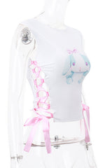 Baby Bunny Graphic Satin Lace Top