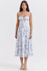 Felizia Blue Print Puff Sleeve Sundress