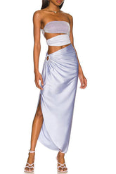 Lilac Pearl Strap Cutout Shiny Texture One Piece Swimsuit