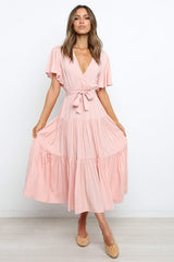 Solide Split Joint mit Gürtel V-Ausschnitt Kuchen Rock Kleider